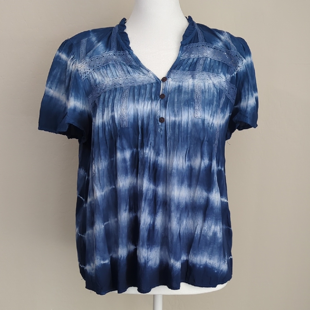 Knox Rose Blue Tie-Dye Blouse, S